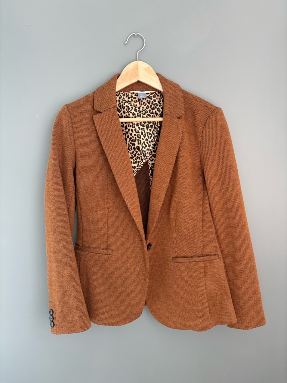 Old Navy Women’s  Rust Brown Tailored Blazer with Leopard Lining | Size Small